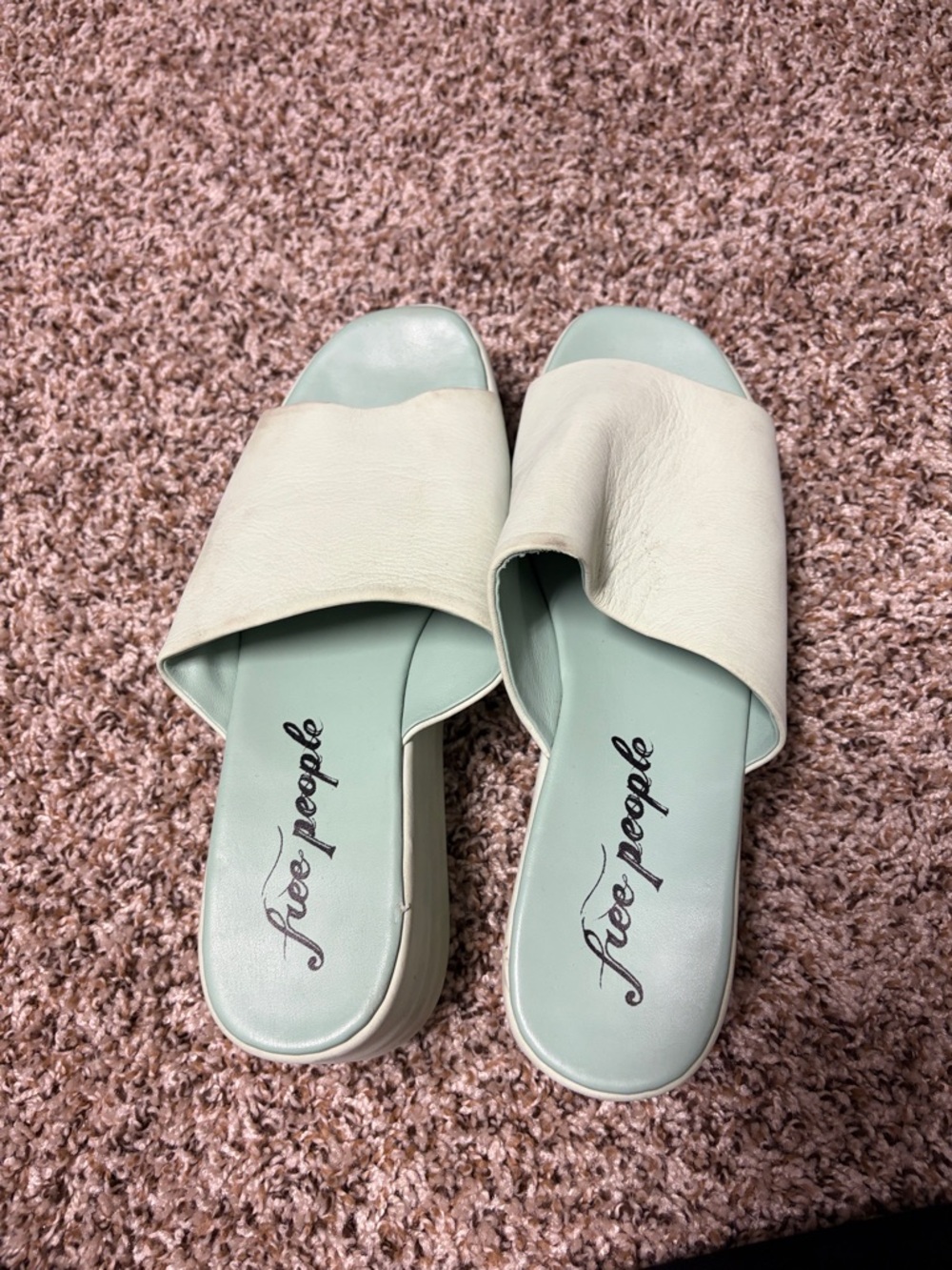 Free People Mint Footbed with Cream Leather Slide Mules